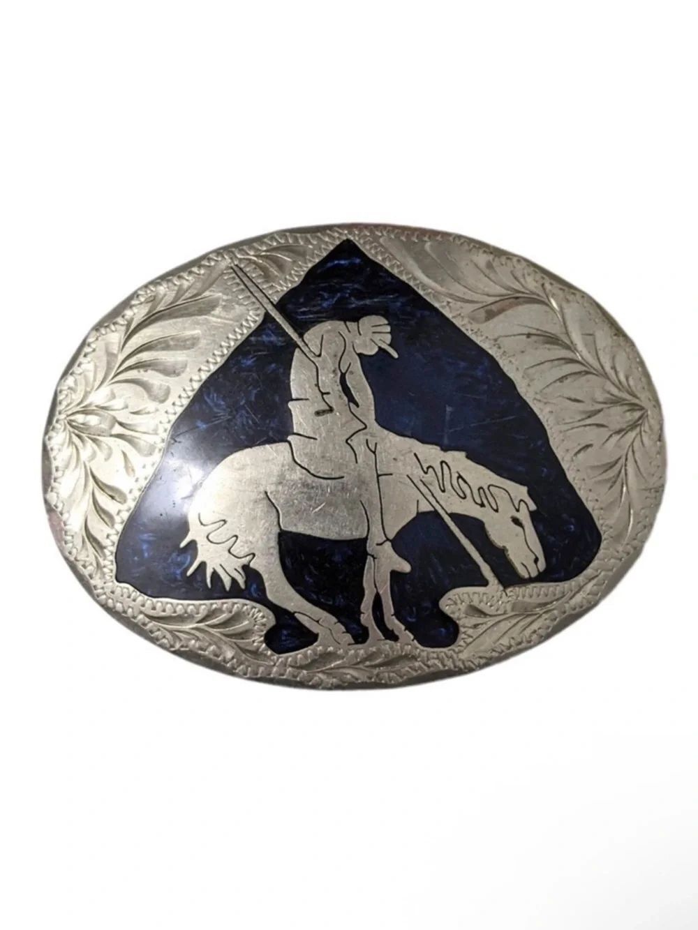 VINTAGE End of the Trail Inlaid Belt Buckle Made in Mexico
